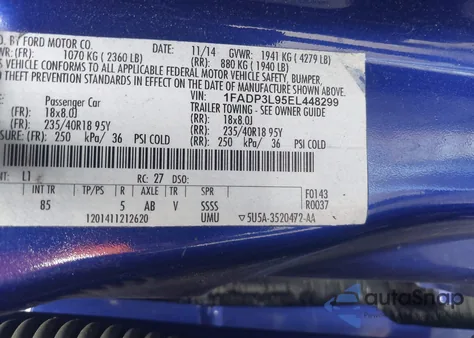 2014 Ford Focus St from USA, damaged, VIN 1FADP3L95EL448299